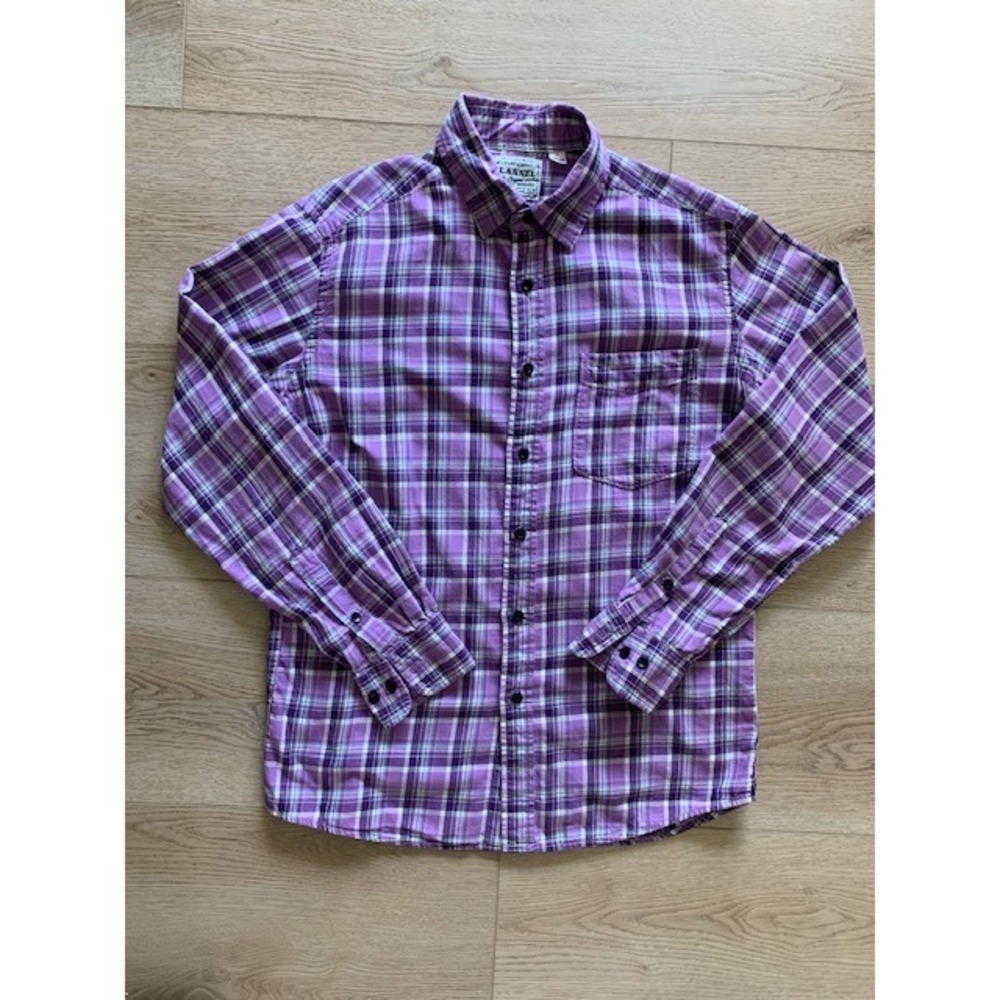 Uniqlo Mens Purple Plaid Flannel Button Down Shirt Small Cotton RN115307